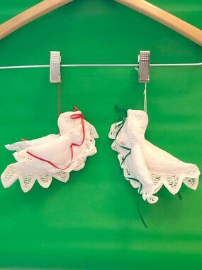 LOVELY Peace Dove Christmas Ornaments x 2 Handmade Doily/Lace Doves